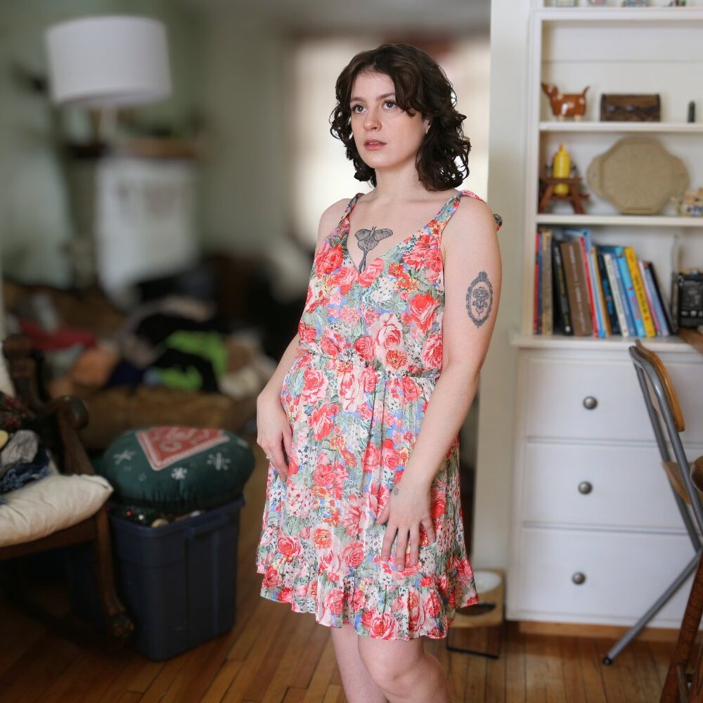 Peace n’ Love Floral Sheer Overlay Lined Midi Dress - Size S/M